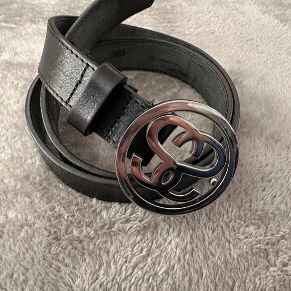 Stussy SS Round Buckle Black Leather Belt Small/Medium S/M - Picture 1 of 6